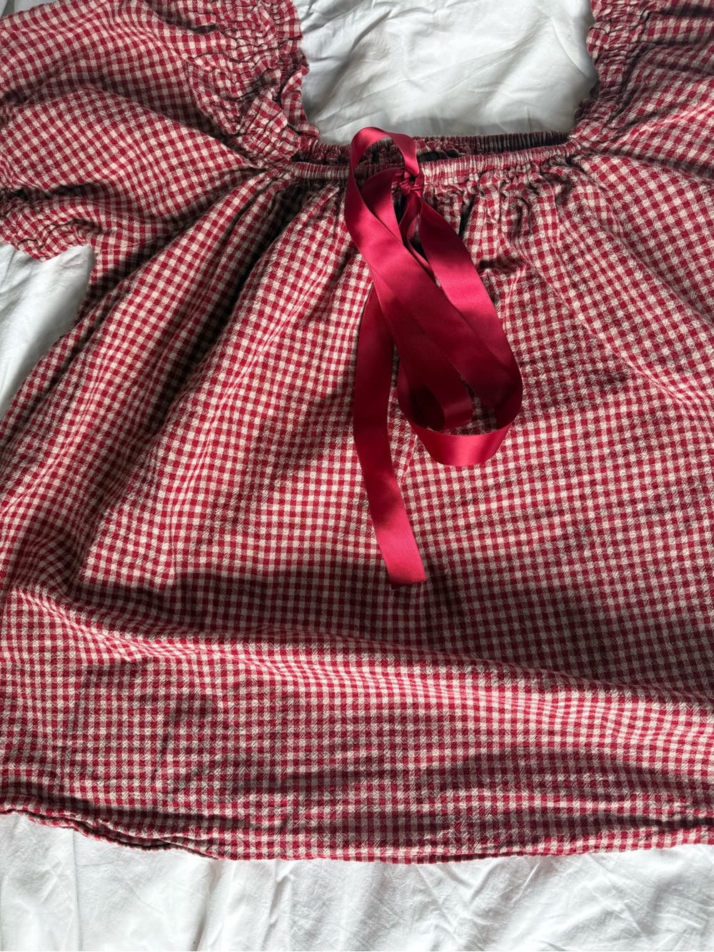 red and white gingham top